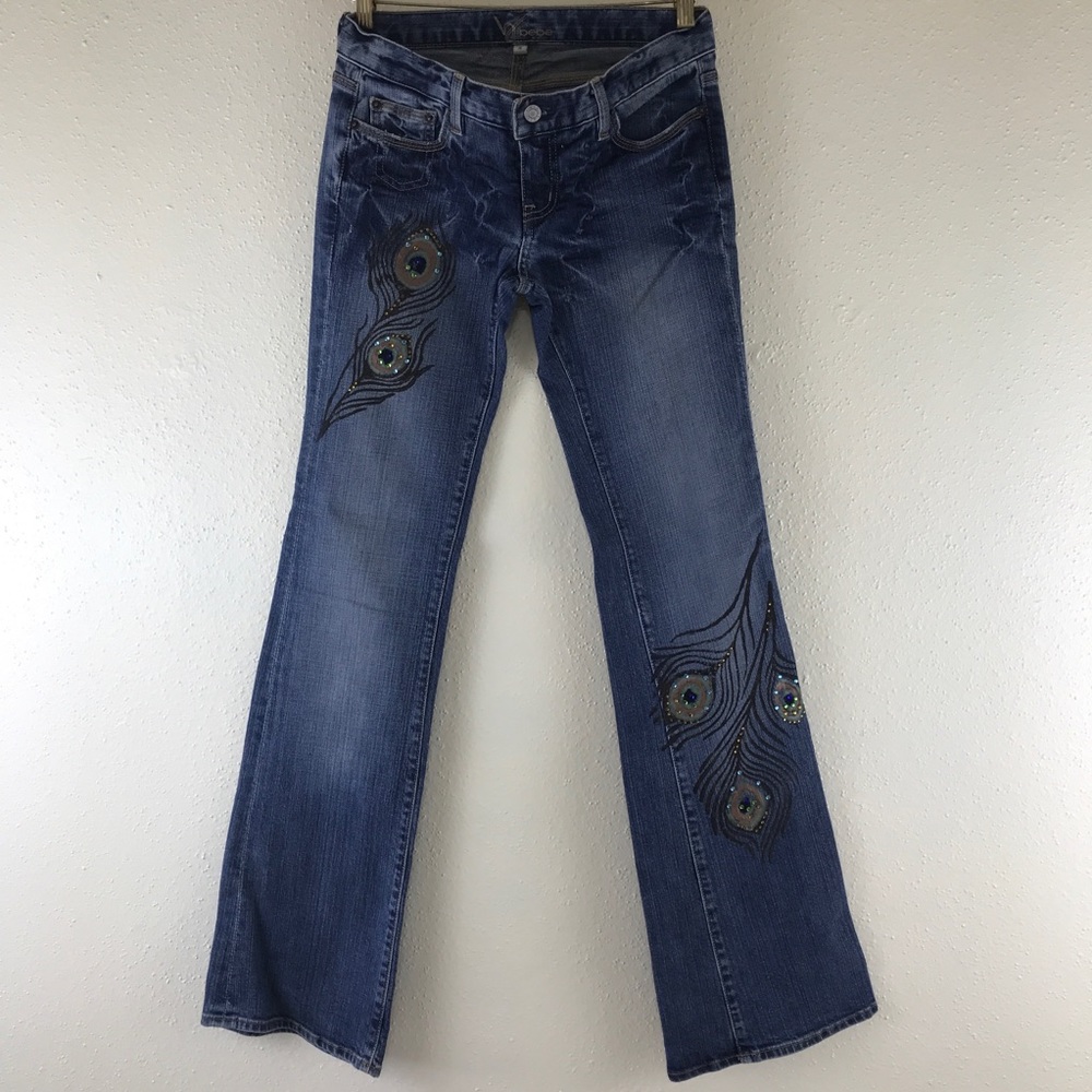 Bebe Blue Jeans 28 x 34 Rhinestone Carmen Peacock